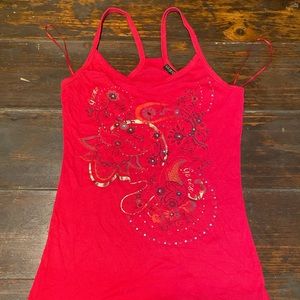 Guess Red Paisley Design Razorback Tank Top Size Large